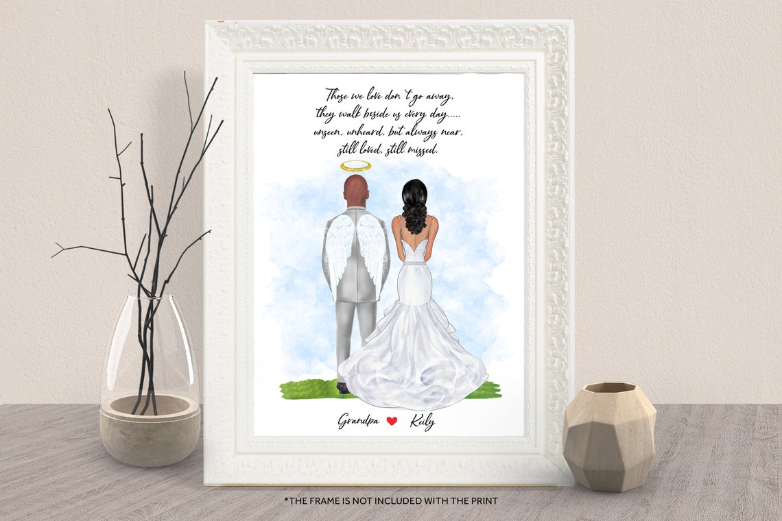 Personalized Bride and Angel Grandpa Memorial Keepsake Art Print