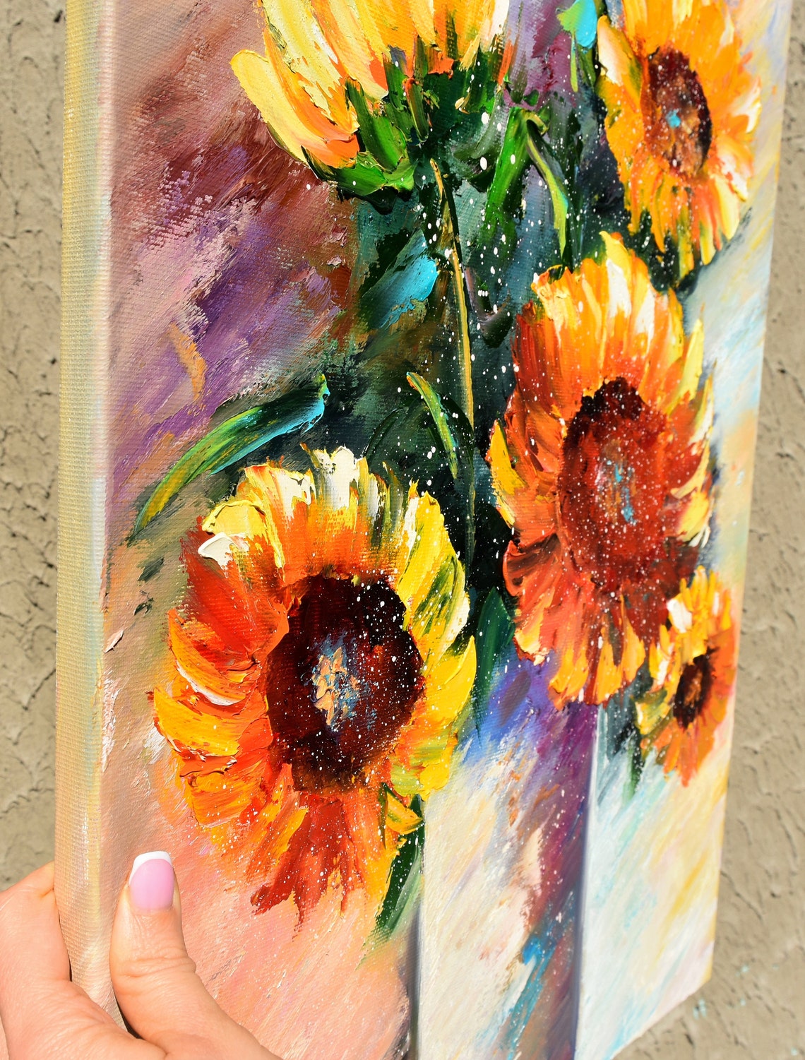 Sunflowers Painting Sunflower Fields Art Orange Flowers Colorful Artwork Original Painting Impasto Oil Painting Textured Wall Art Art Home - Image 3