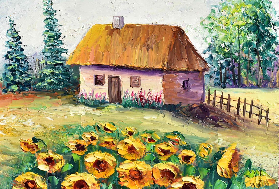 Ukrainian Art Summer Landscape Art Impasto Painting Sunflowers Art 3d Oil Painting Textured Painting Landscape Wall Art Summer Flower Art - Image 2