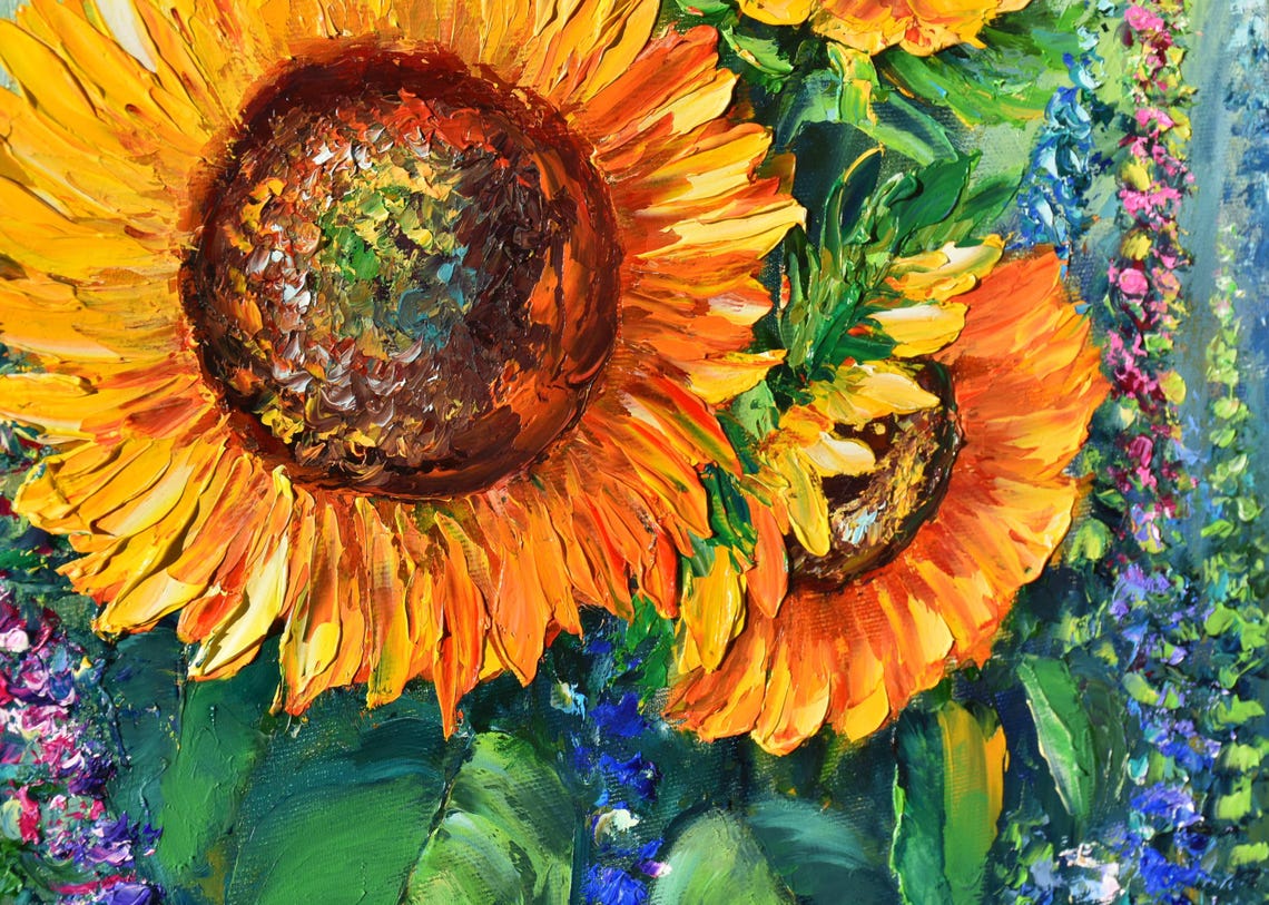 Sunflowers Oil Art Lupine Flower Fields Large Oil Painting Sunflower Wall Art Flowers Art Sunflowers Painting Orange Flower Art Sunfl - Image 5