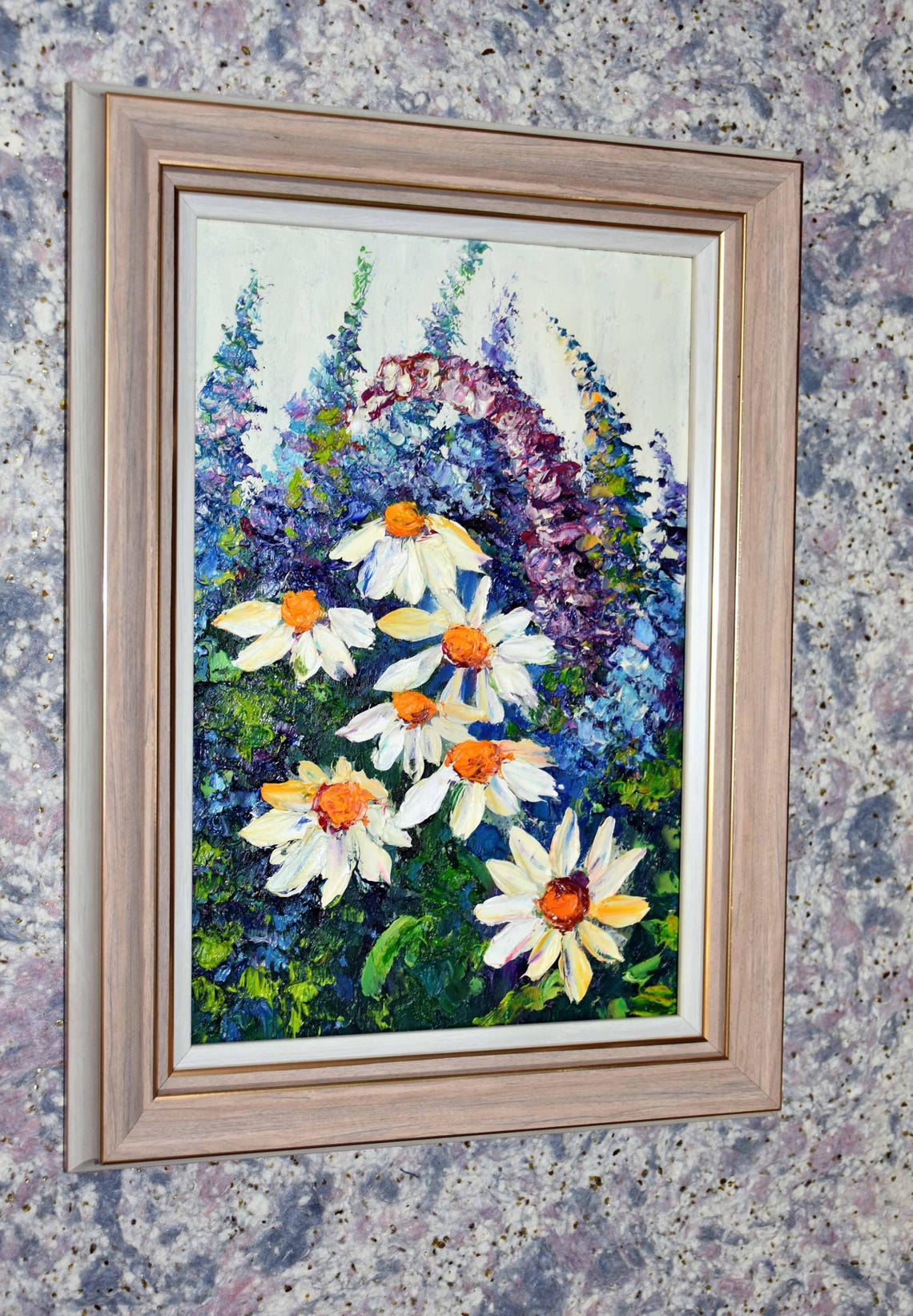 Wildflowers Art Daisy Painting White Flower Art Flower Meadow Art Textured Flower Floral Oil Painting Summer Landscape Wildflowers Painting - Image 3