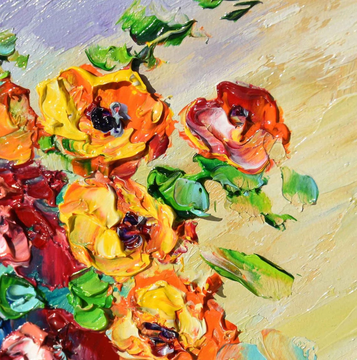 Bouquet Of Flowers In A Vase Art Blueberry Art Oil Painting Flowers Blue Flowers Flower Meadow Art Impasto Oil Painting Still Life Painting - Image 2