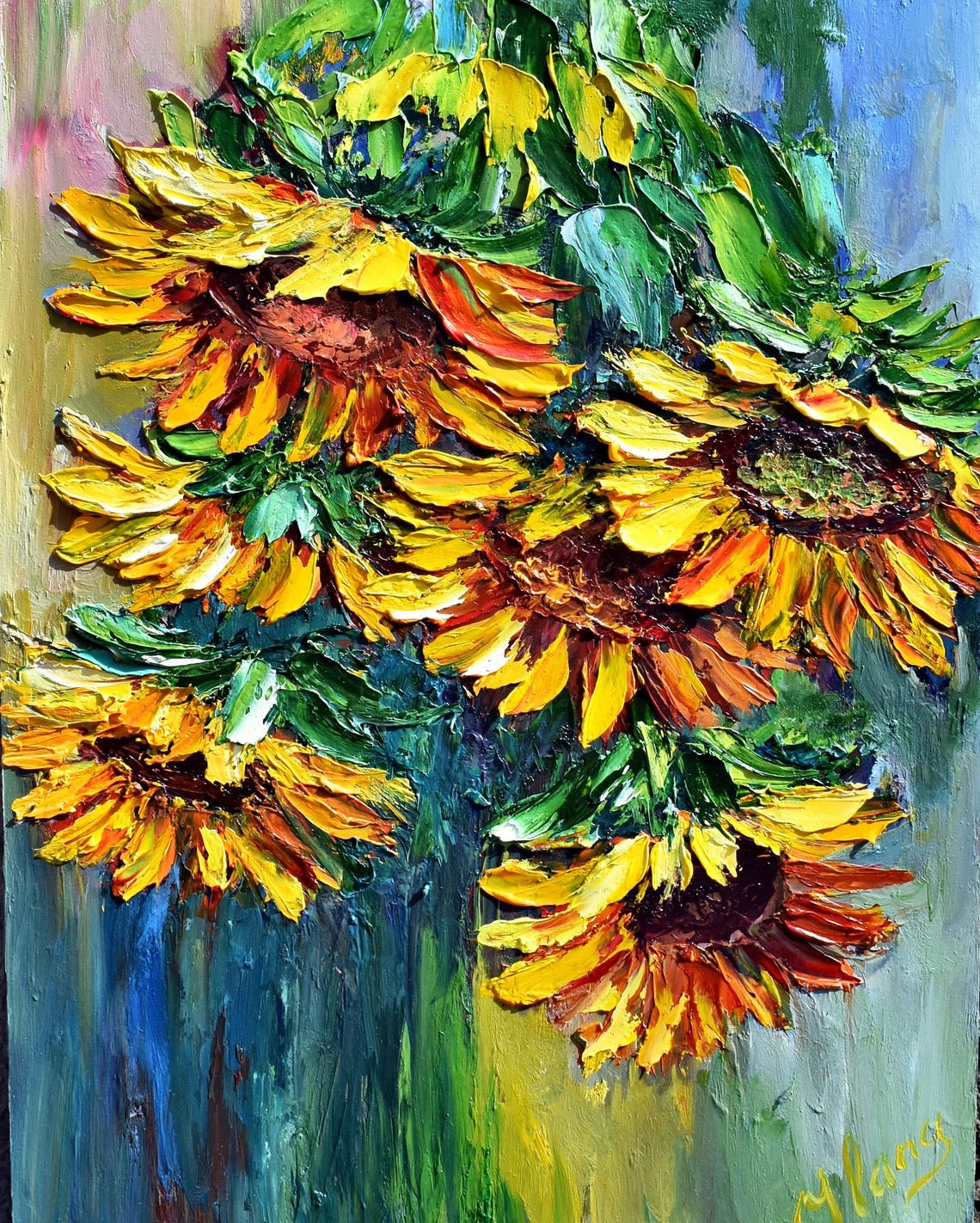 Sunflower Art Sunflowers Painting Yellow Flower Art Summer Landscape Art Impasto Painting Flower Impasto Painting In Oil Colorful Oil Art - Image 2