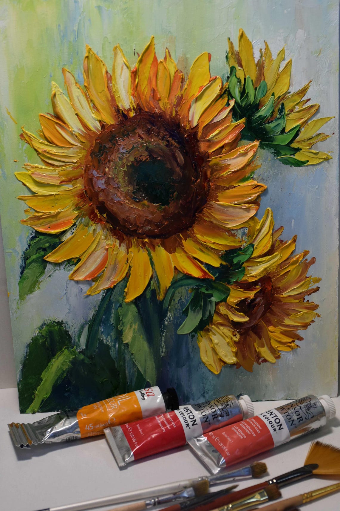 Sunflowers Garden Yellow Sunny Flowers Flowers Painting Sunflowers Painting Flowers Impasto Floral Artwork Sunflower Art Palette Knife Art - Image 2