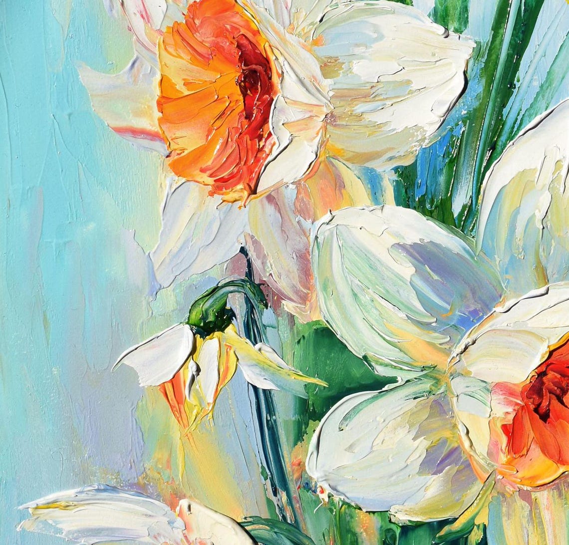 Daffodils Painting Landscape Painting Wildflowers Painting Spring Flowers Painting Impasto Oil Painting Palette Knife Art Floral Artwork Oil - Image 5