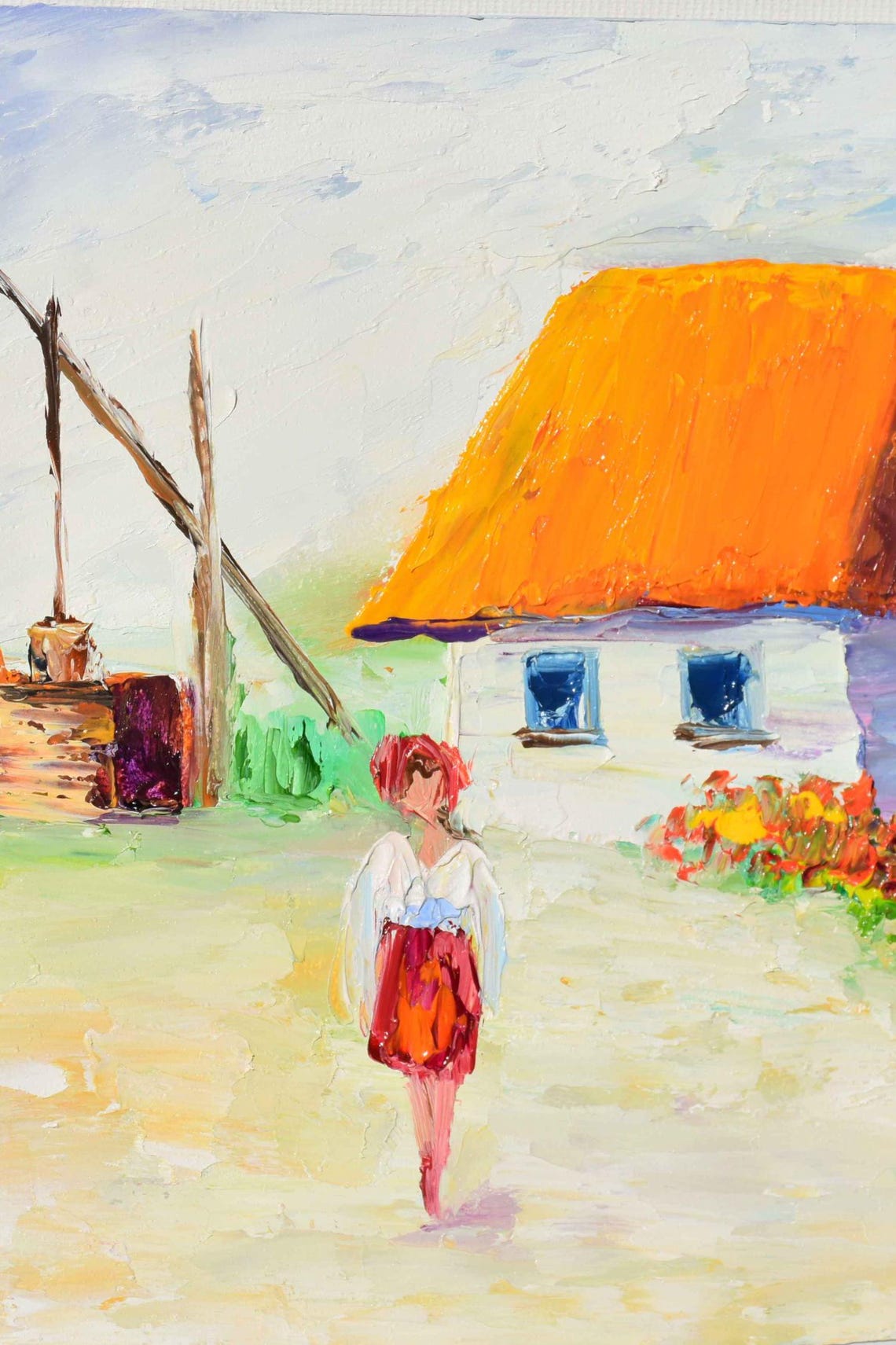 Ukrainian House Art Folk Art Painting Ukraine Art Ukrainian Landscape Ukrainian Flowers Impasto Painting Original Oil Art Ukrainian Art Ukra - Image 5