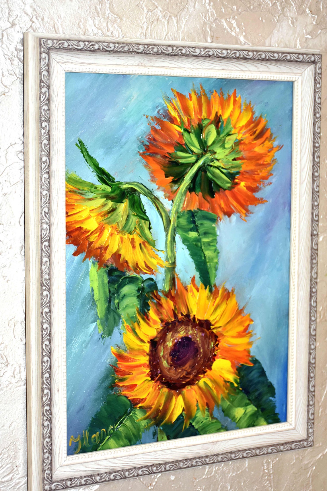Sunflowers Painting Flowers Art Orange Flower Colorful Artwork Impasto Oil Painting Textured Wall Art Art Home Decor Oil Art Gift Painting - Image 3