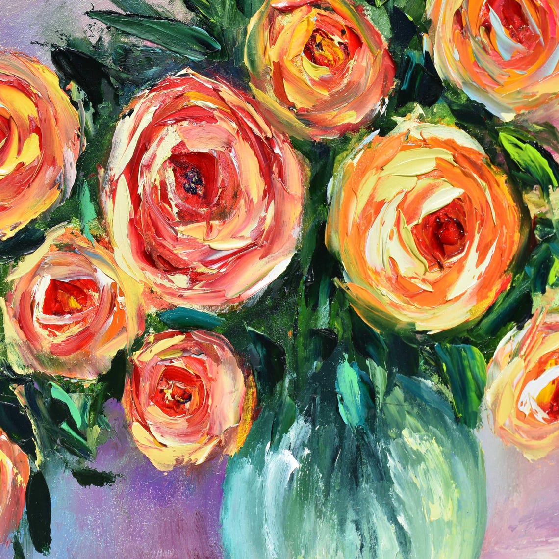 Yellow Roses Painting Floral Still Life Rose Art Orange Rose Painting Flowers Painting Art Rose Flowers Art Yellow Rose Art Impasto Oil Pain - Image 3