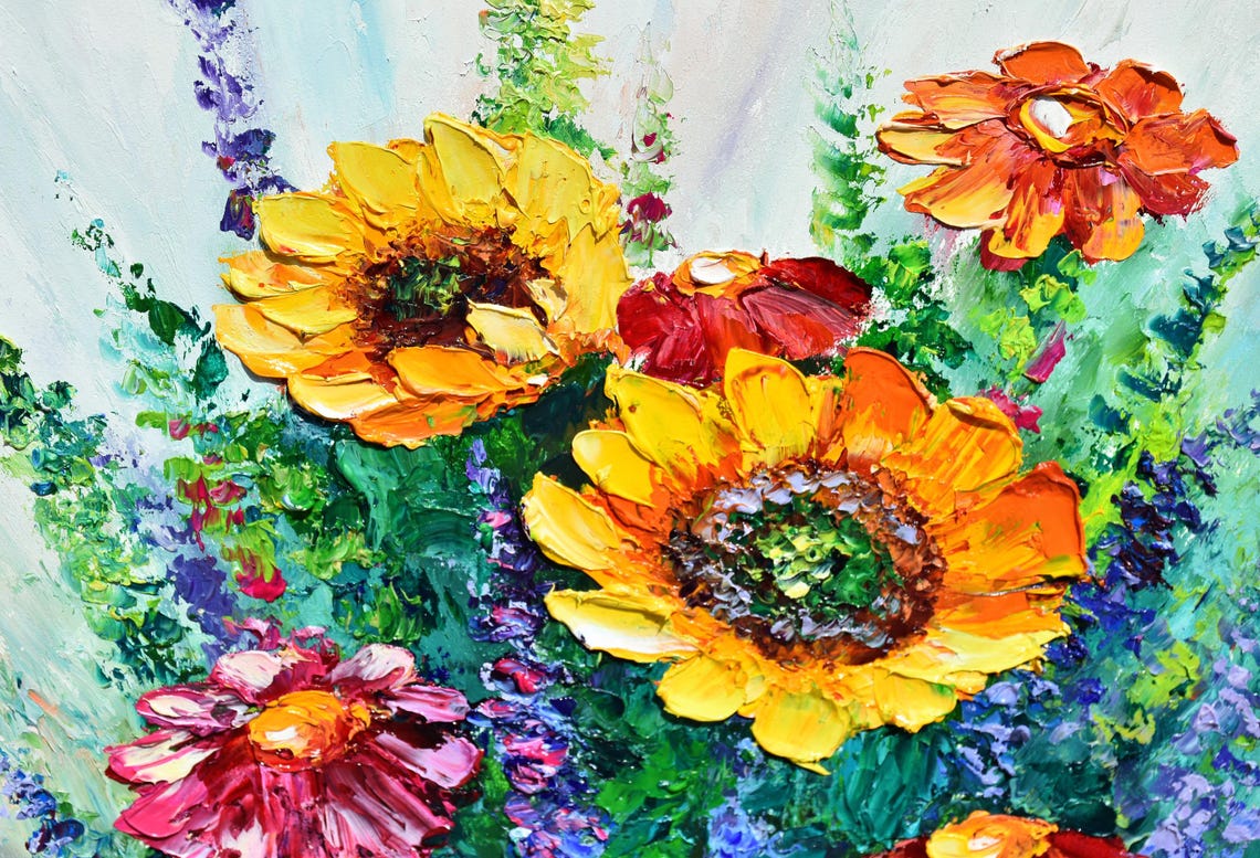 Sunflowers Painting Oil Art Sunflower Wall Art Wild Flower Painting Sunflowers Flowers Yellow Artwork Original Artwork Handmade Art Painting - Image 5