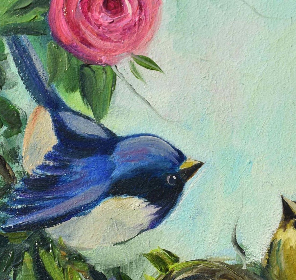 Bird Oil Painting Birds Art Birds In The Nest Art Oil Art Bird Artwork Bird Wall Art Birds Painting Birds Flowers Art Art Bird Painting Bird - Image 3
