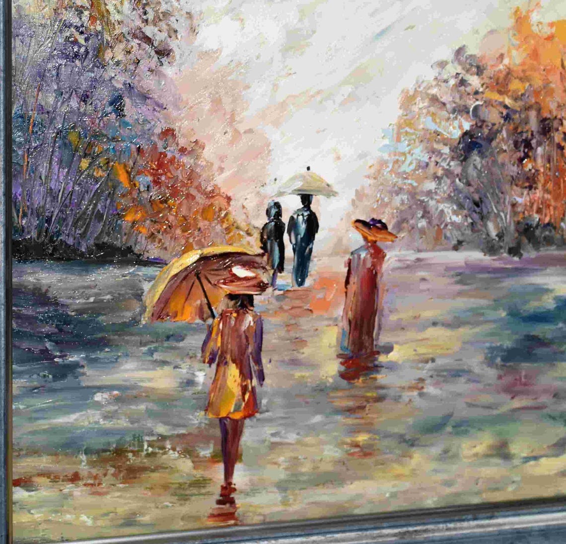 Girl With Umbrella Painting Street Painting Umbrella Art Landscape Oil Cityscape Art People In Love Art People In The Rain Art Girl Painting - Image 4