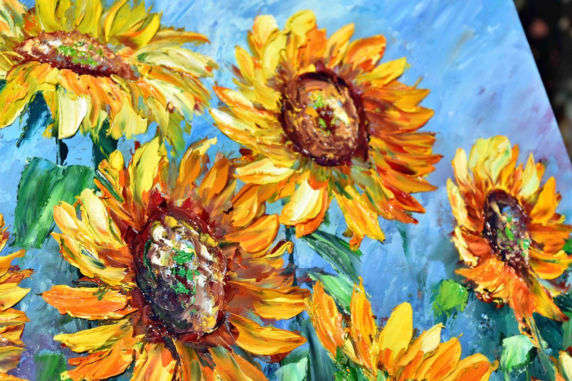 Sunflowers Painting Sunflowers Art Impasto Oil Painting Sunflower Wall Art Floral Artwork Sunflowers Oil Summer Landscape Art Landscape - Image 5