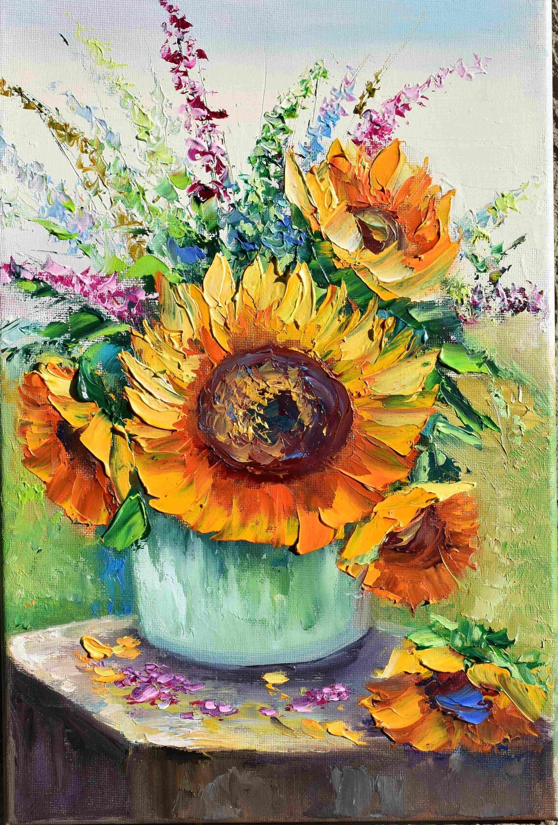 Sunflower Still Life, Wildflower Painting Art Print