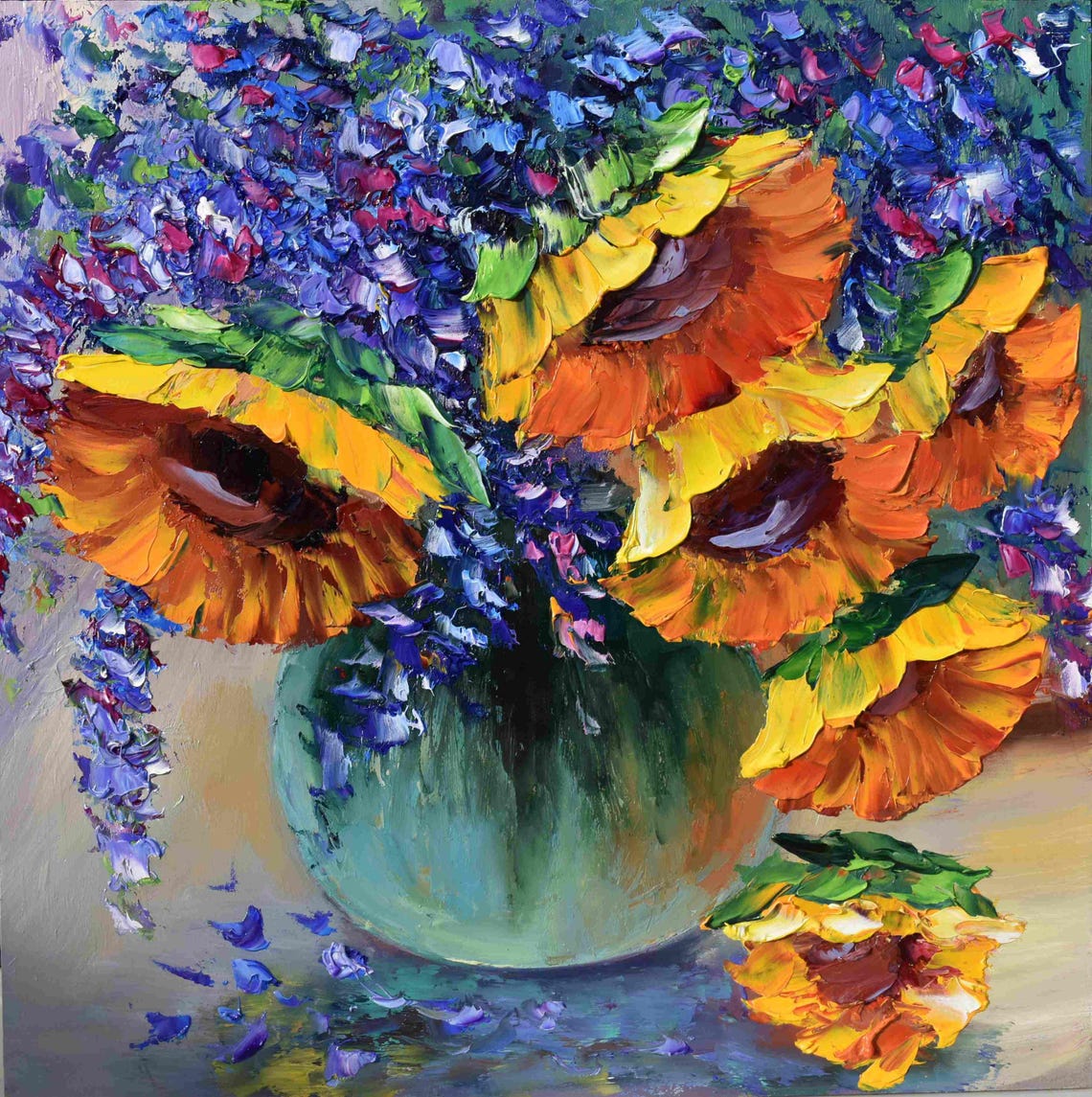 Sunflower Wall Art Sunflowers Painting Sunflowers Art Painting In Oil Orange Flower Art Still Life Painting Impasto Oil Painting Palette