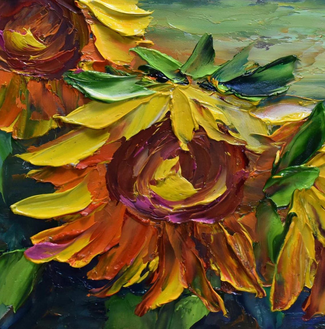 Sunflower Painting Landscape Painting Sunflower Art Meadow Flowers Art Yellow Flower Art Original Art Flower Oil Painting Textured Wall Art - Image 3