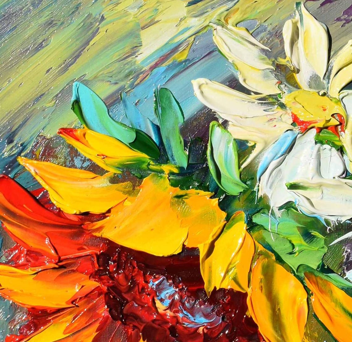 Sunflowers Painting Small Wall Art White Daisies Painting White Flower Art Flowers Painting Sunflowers Art Chamomile Oil Painting Flowers - Image 4
