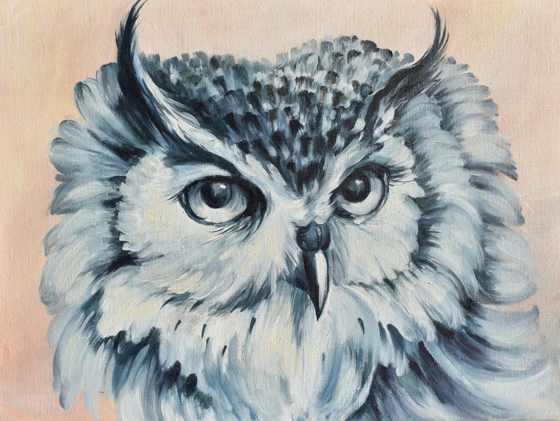 Bird Portrait Art Birds Art Owl Art Monochrome Oil Painting Forest Bird Art Vibrant Owl Portrait Bird Painting Painting For The Bedroom