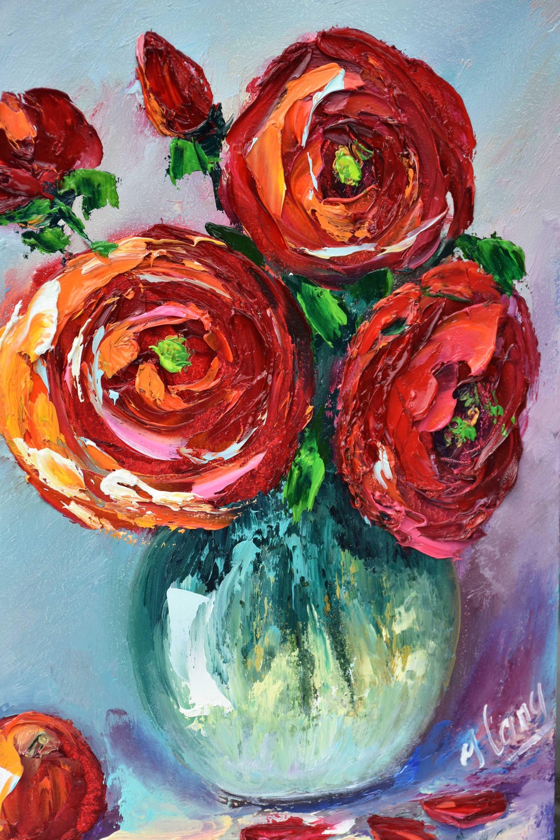Rose Original Art Flower Still Life Art Palette Knife Art Roses Flowers Art Floral Impasto Art Pink Flower Original Roses Kitchen Painting - Image 4