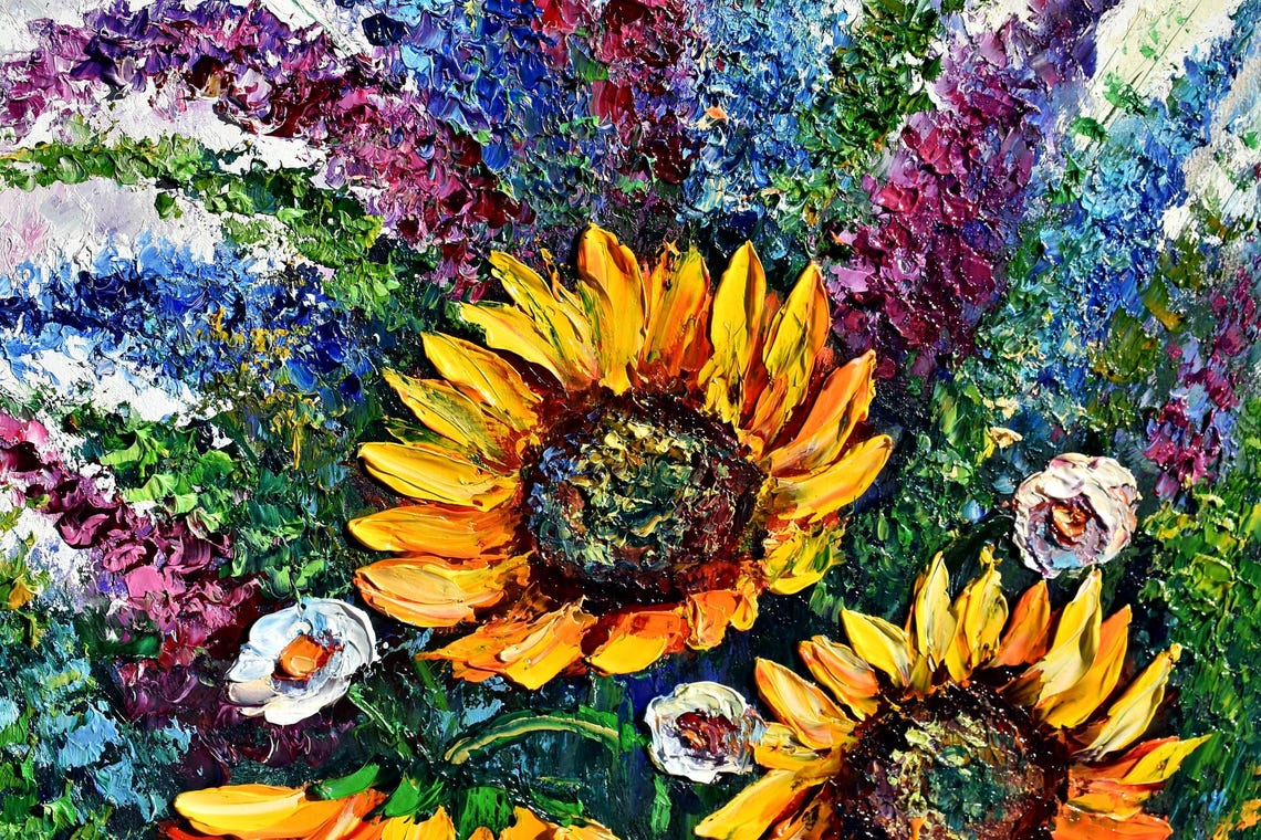 Sunflowers Painting Sunflowers Oil Art Impasto Oil Painting Meadow Flowers Art Impasto Painting Large Oil Painting Wildflowers Oil Art Flowe - Image 2