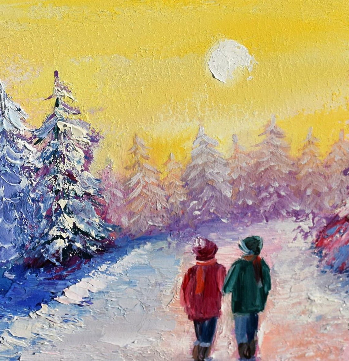 Snow Winter Art Winter Landscape Art Colorful Painting Impasto Painting Oil Art Snowy Landscape Wall Art Romantic Winter Art Modern Art