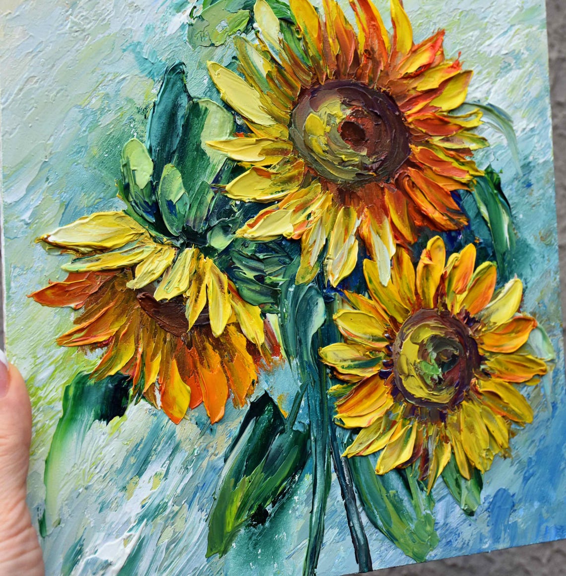 Sunflowers Painting Landscape Painting Floral Artwork Yellow Sunny Flowers Sunflower Art Palette Knife Art Sunflower Artwork Meadow Flowers