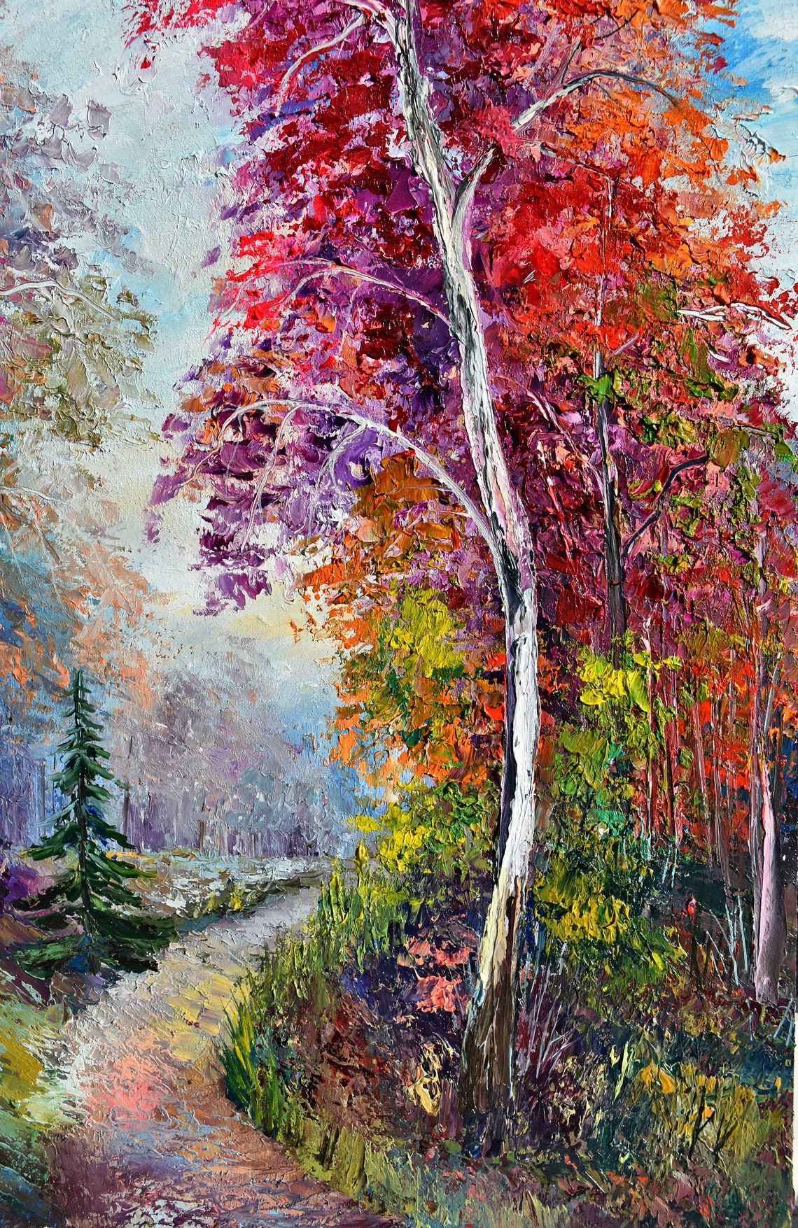 Autumn Painting Fall Art Autumn Landscape Autumn Trees Art Impasto Painting Textured Painting Landscape Painting Palette Knife Art Autumn