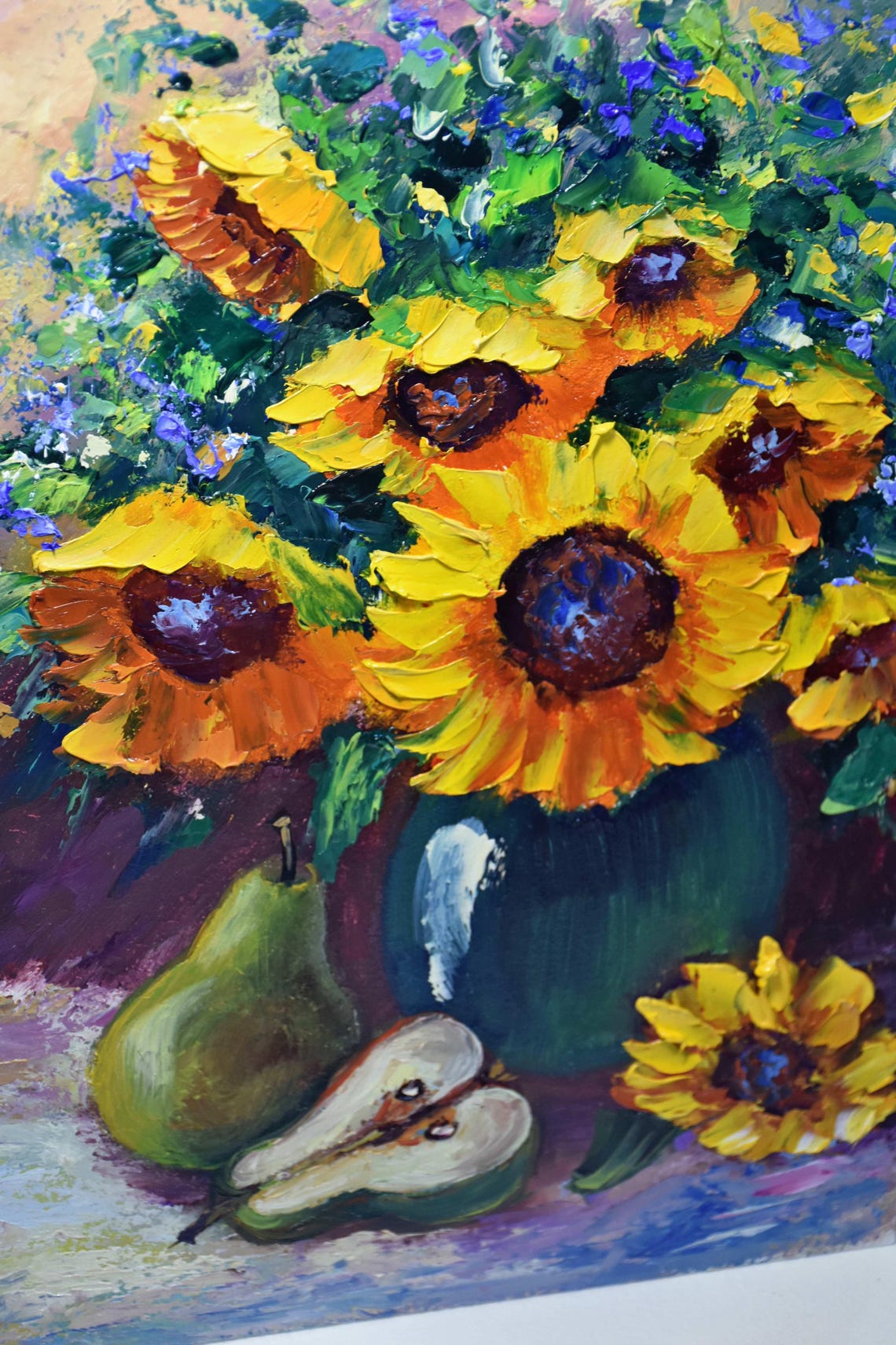 Sunflowers Painting Sunflowers Art Orange Flower Art Still Life Painting Sunflower Wall Art Impasto Oil Painting Palette Knife Art Painting