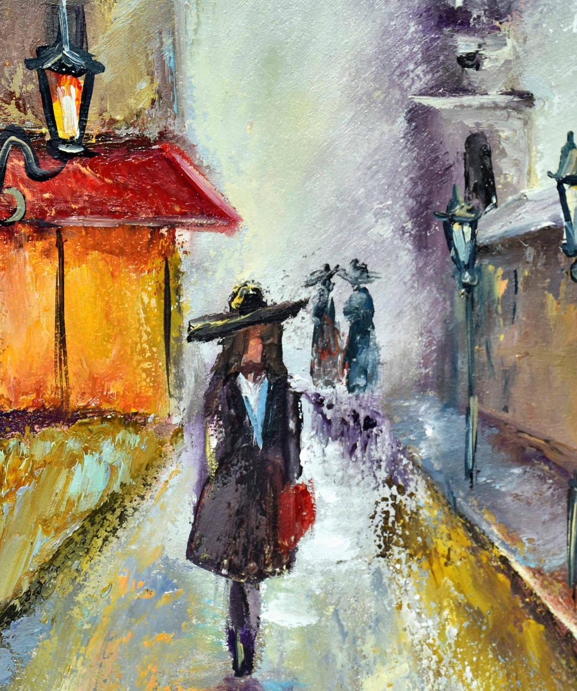 Girl In Hat Art City Landscape Art Painting In Frame Street Painting Cityscape Art Framed Art Architecture Art City Art City Scape Art - Image 4