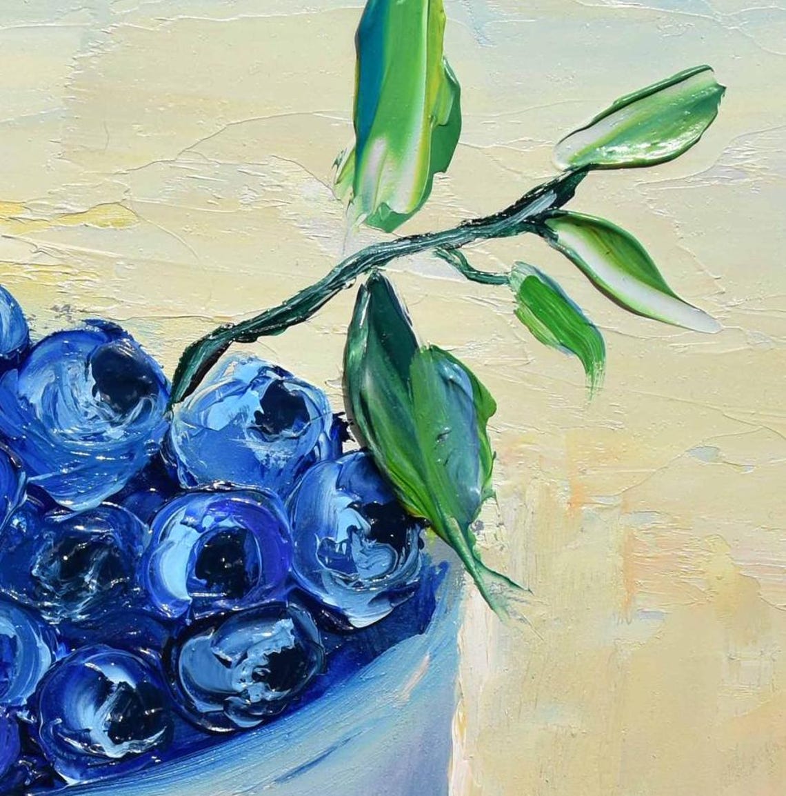 Fruit Painting Blueberries Painting Framed Art Food Kitchen Art Blueberry Art Still Life Painting Purple Berries Art Berries Painting Blue - Image 2