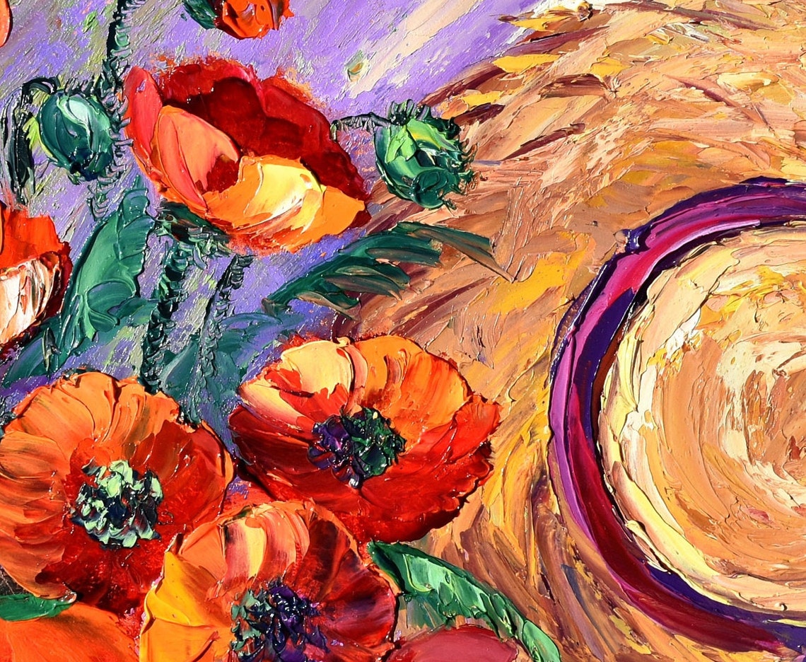 Red Poppy Painting Poppies Painting Poppy Wall Art Flower Artwork Basket Of Poppies Art Poppy Flowers Impasto Painting Red Floral Art Flower - Image 5