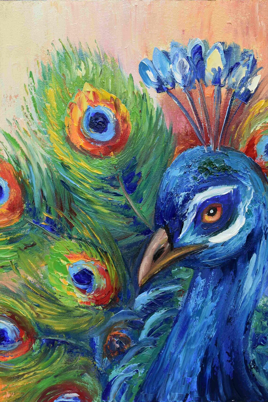 Peacock Painting Original Birds Peacock Art Peacock Bird Painting Blue Bird Artwork Animals Oil Painting Original Art Bird Painting Bird Lov - Image 2