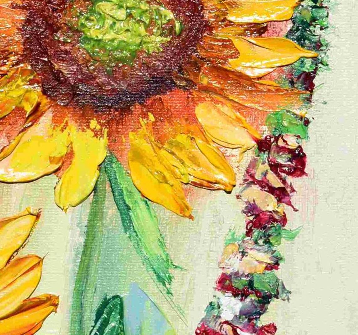 Sunflowers Painting Flowers Painting Impasto Painting Palette Knife Art Floral Artwork 3d Oil Painting Oil Art Yellow Flower Art Meadow - Image 2