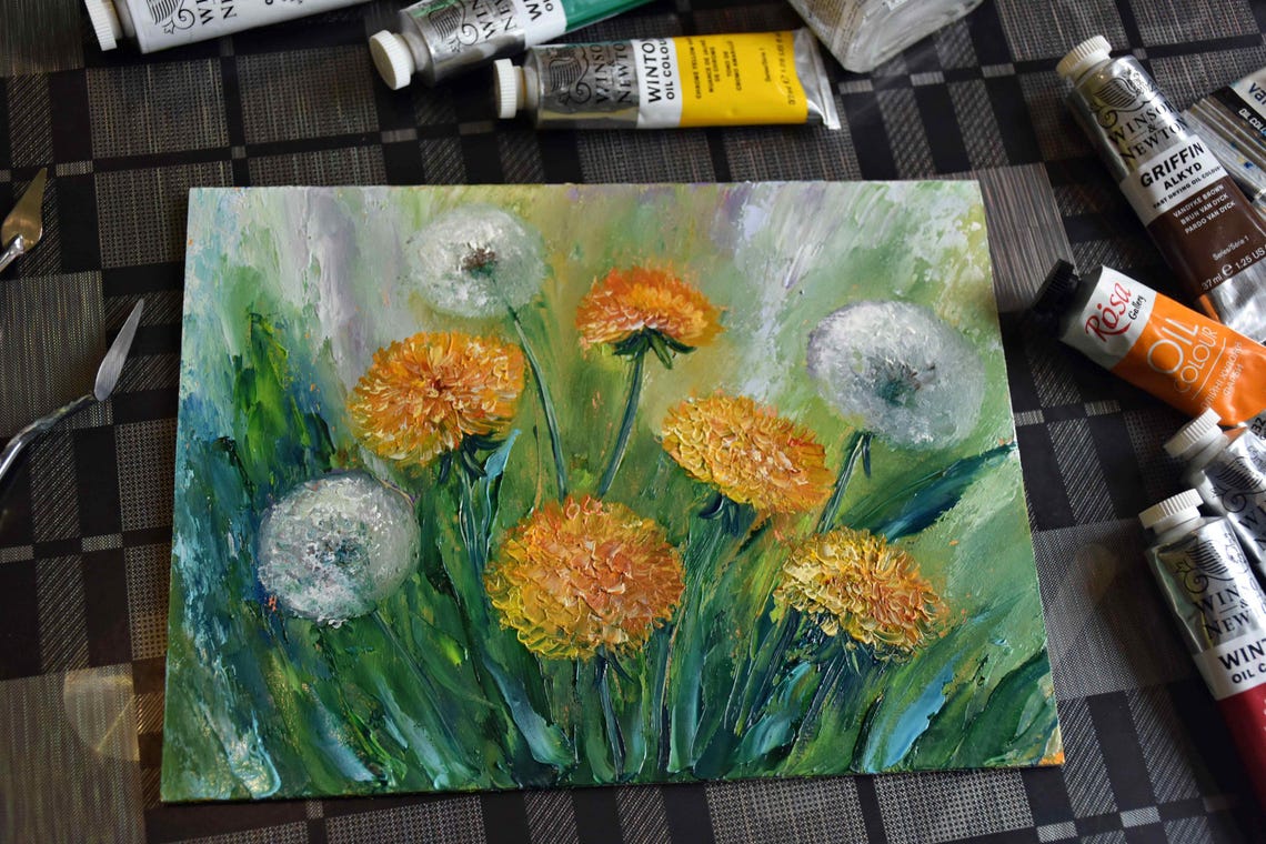 Dandelions Art Dandelions Painting Spring Flowers Art Meadow Wall Art Flower Oil Painting Painting In Oil Painting For Her Impasto Painting - Image 2