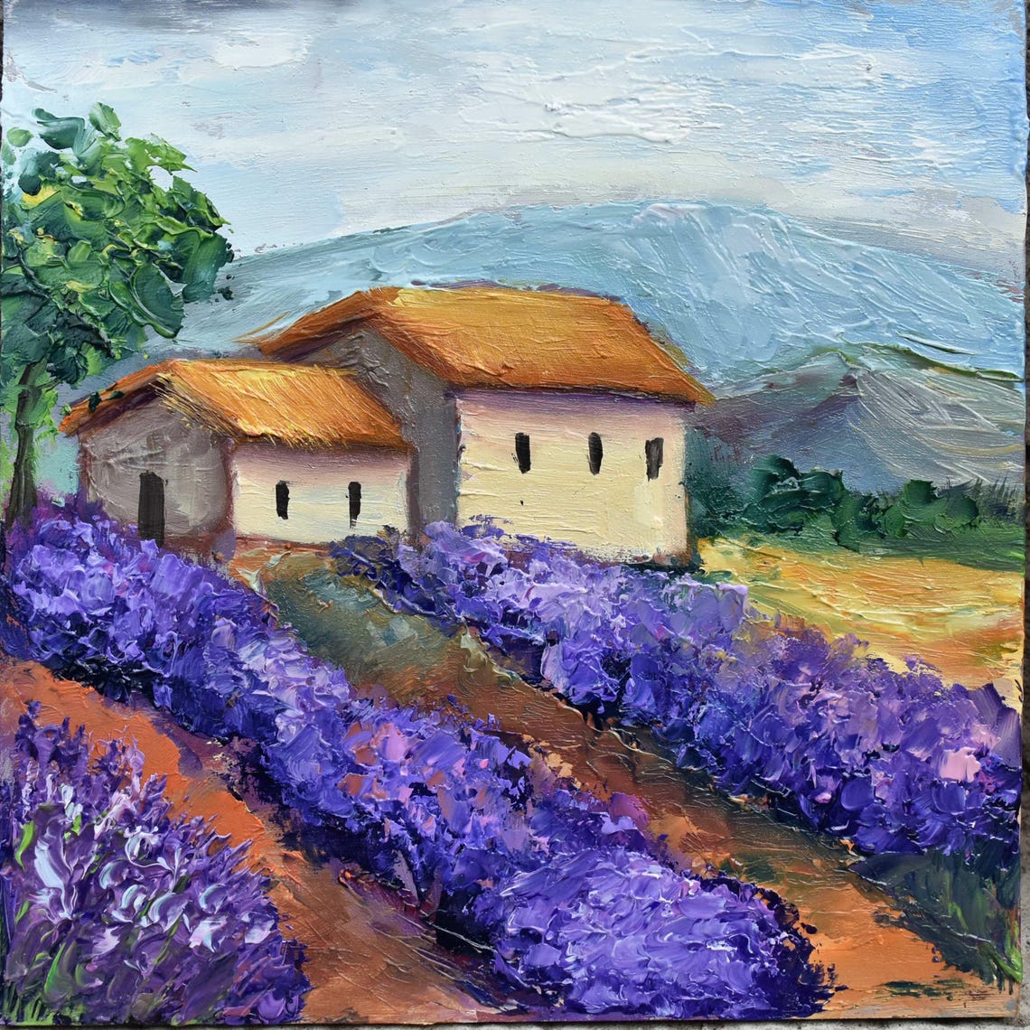Lavender Painting Miniature Painting Impasto Painting Wildflowers Oil Art Landscape Painting Flower Oil Painting Purple Flowers Art Painting - Image 5