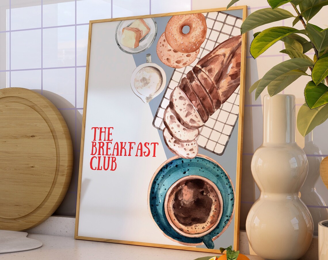 The Breakfast Club Retro Red Watercolor Morning Coffee Poster - Image 2