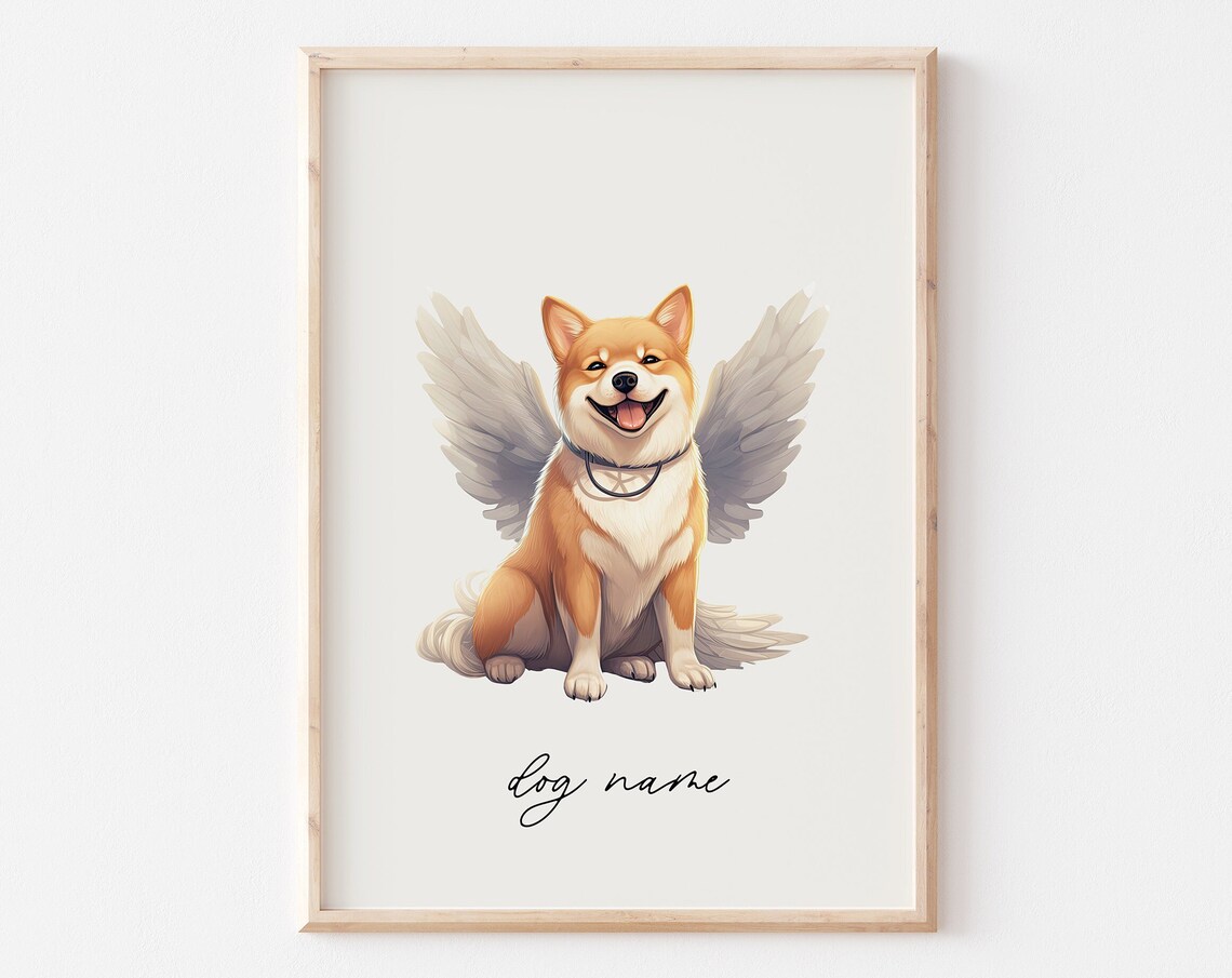 Shiba Inu Angel Wings Sitting Dog Memorial Portrait Keepsake Poster