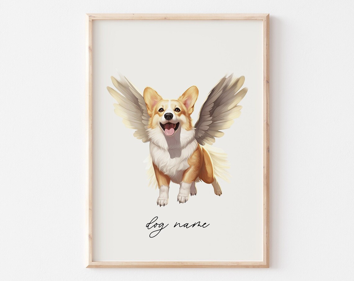 Welsh Corgi Angel Wings Flying Dog Memorial Portrait Keepsake Poster