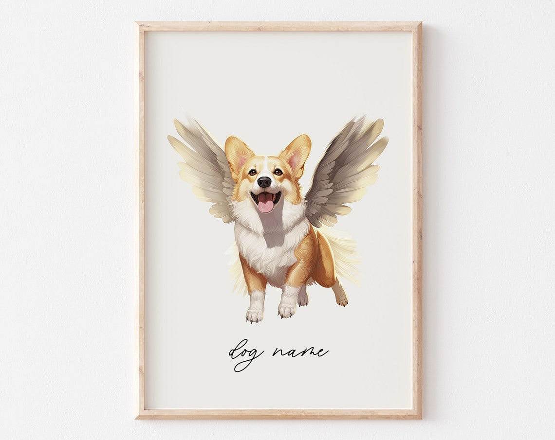 Welsh Corgi Dog Memorial Rainbow Bridge Print Pet Loss Memorial Gift Portrait Angel Dog Print Pet Loss Sympathy Gift Custom Dog Painting
