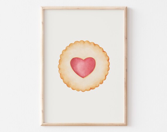 Trendy Pink Valentines Day Kitchen Wall Art Cookie Watercolour Painting Pastel Love Print Cute Minimalist Valentines Day Decor