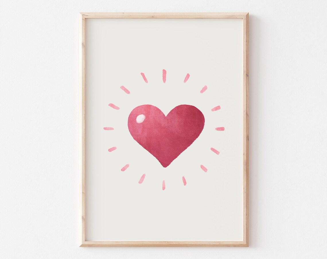 Pink Watercolor Radiant Heart Minimalist Valentines Day Love Poster