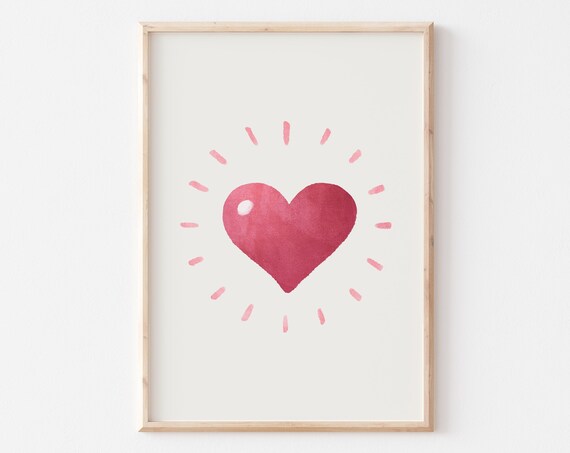 Pink Heart Wall Art Trendy Colorful Valentines Day Art Classic Valentines Watercolor Art Cute Minimailst Valentines Day Decor