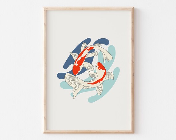 Koi Fish Print Koi Fishes Wall Art Japanese Wall Art Koi Fish Print Koi Fish Painting Japanese Fish