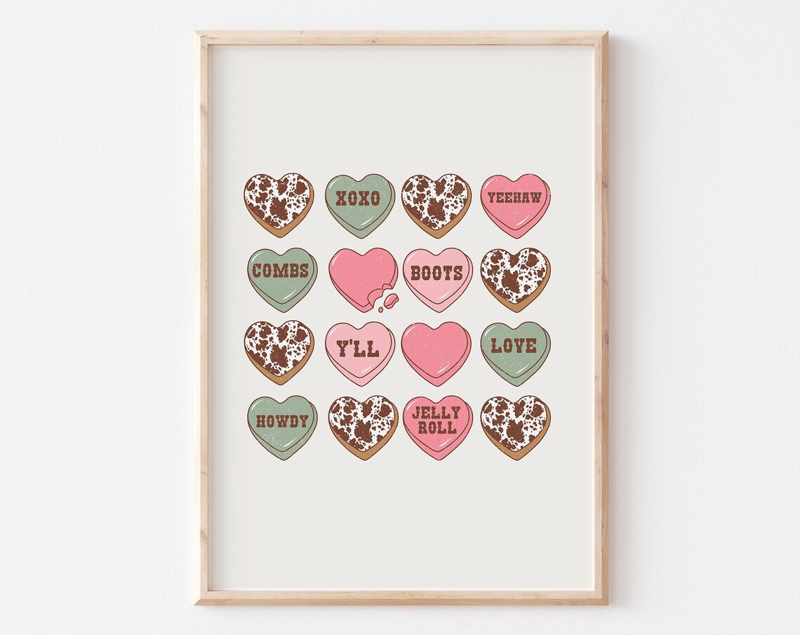 Western Cowhide Candy Hearts Howdy Western Valentine Collage Poster