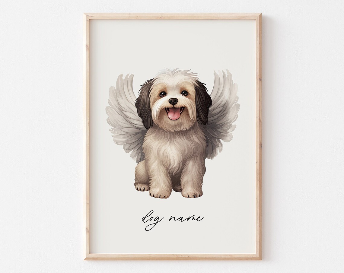 Havanese Angel Wings Sitting Dog Memorial Portrait Keepsake Poster