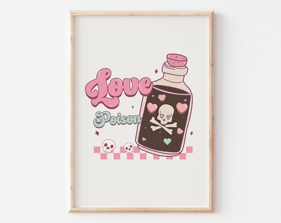 Love Poison Bottle Retro Skull Hearts Gothic Valentine Art Print