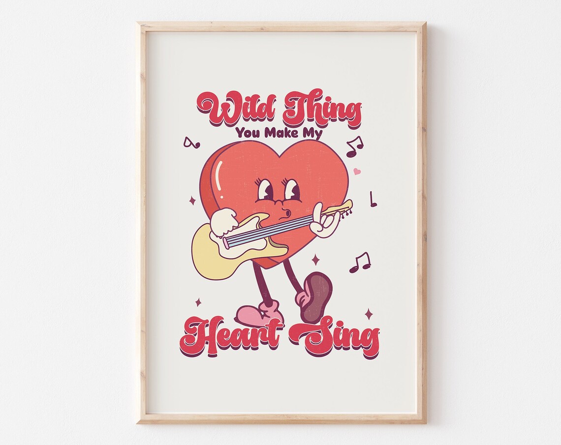 Wild Thing You Make My Heart Sing Retro Guitar Heart Art Print