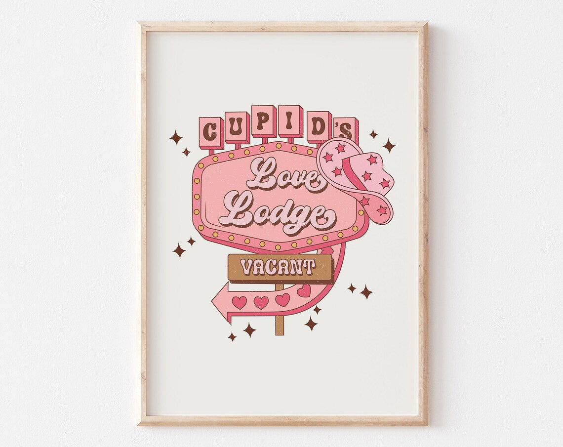Cupids Love Lodge Vacant Retro Motel Sign Western Valentine Poster