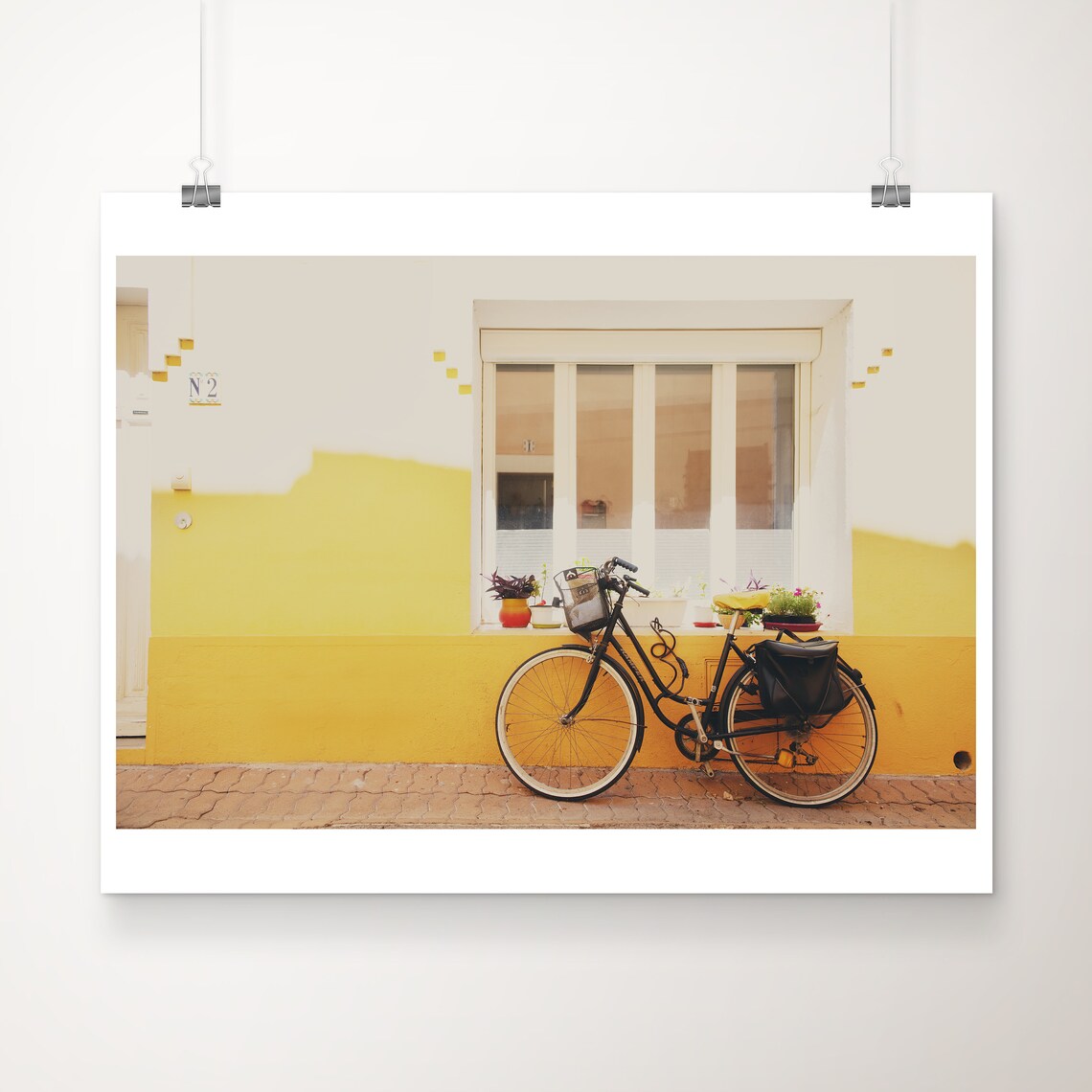 Vintage Black Bicycle Yellow Wall France Travel Photo Art Poster