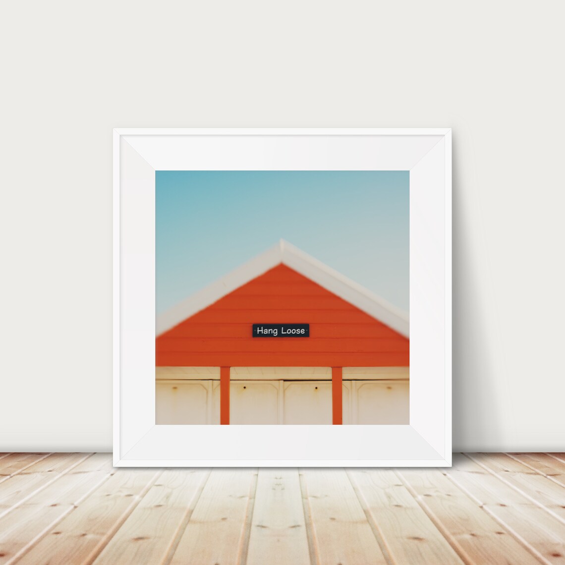 Orange Beach Hut Hang Loose Sign Coastal England Photo Print