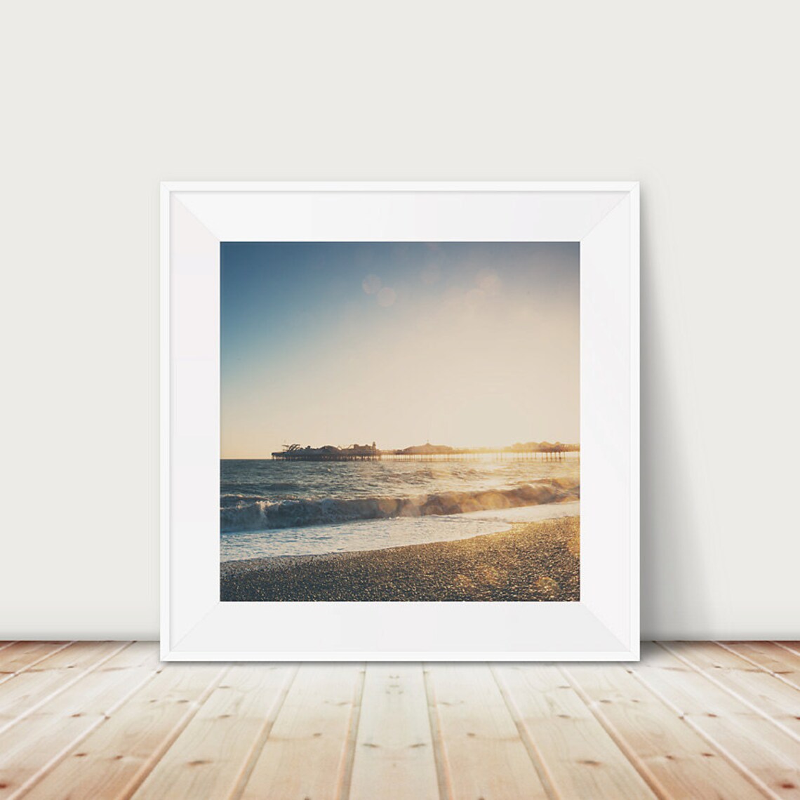 Sunset Beach Pier Golden Hour Shingle Ocean Photography Poster